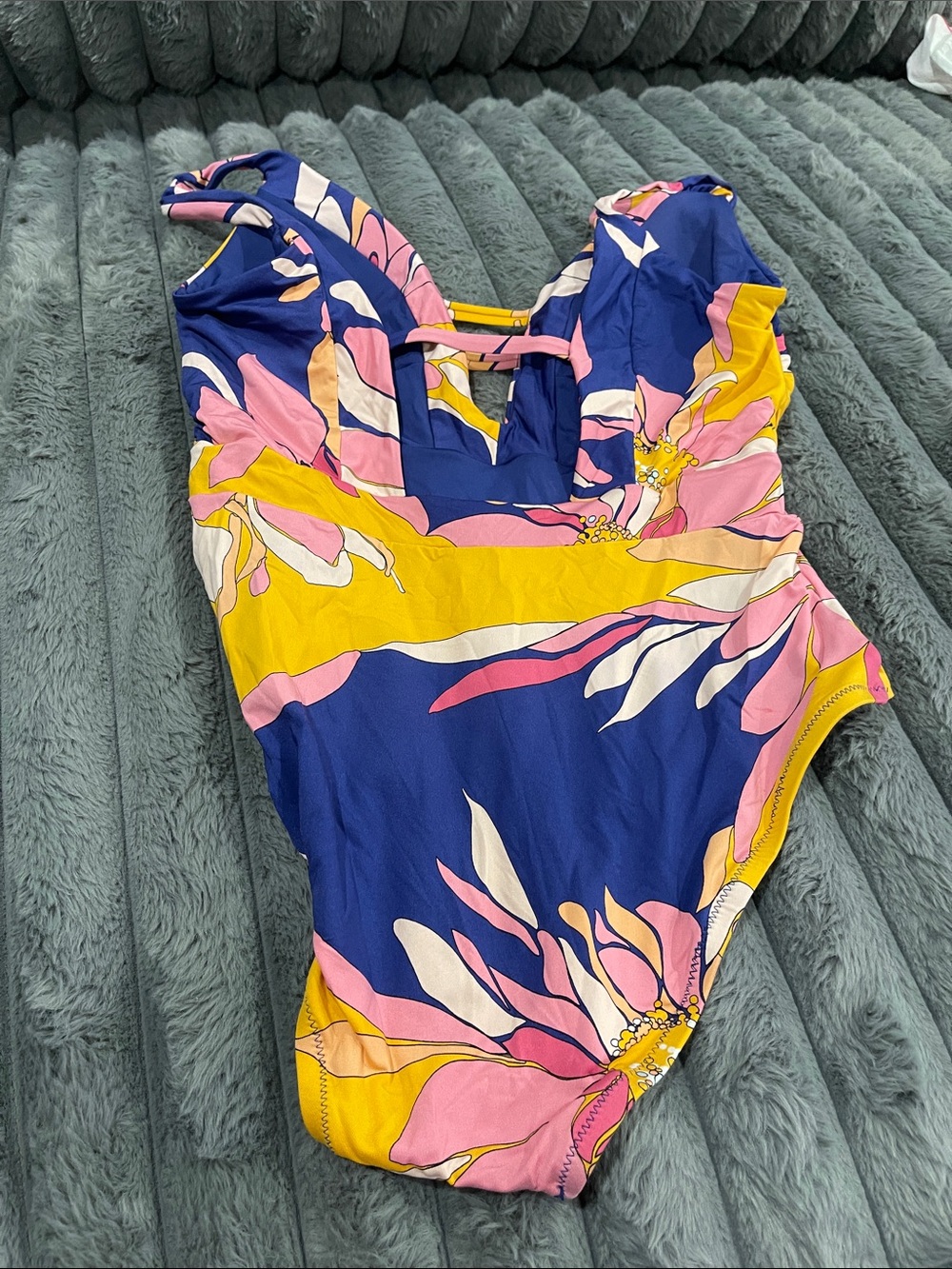 Trina Turk Yellow Navy Pink Floral One-Piece Swimsuit - Picture 2 of 4